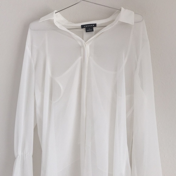 Trouve Tops - Trouve Sheer White Long Sleeve Top Trouve Tops - Trouve Sheer White Long Sleeve Top